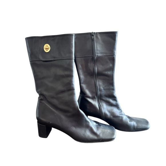 Vintage Coach black leather Italian mid shaft low heel square turn lock boot 9 - Picture 1 of 8